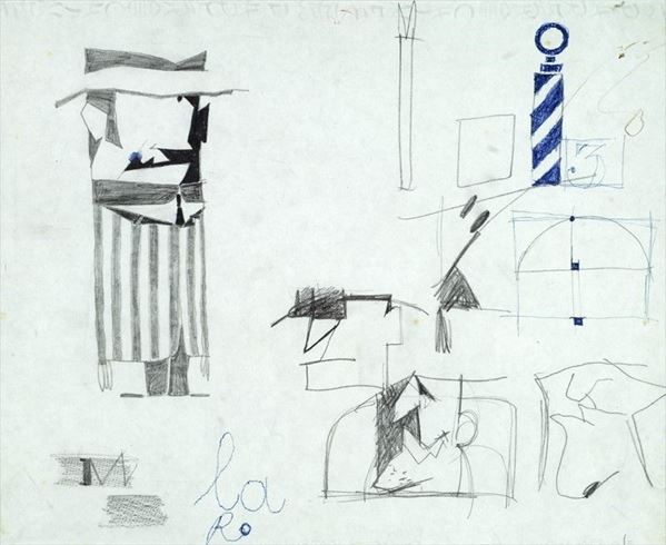 Pino Pascali : Killers  (1964)  - Matita su carta - Asta Arte Moderna e Contemporanea - III - Galleria Pananti Casa d'Aste