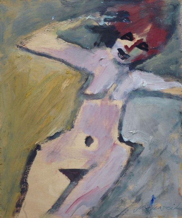 Mino Maccari : Nudo   - Olio su compensato - Asta Arte Moderna e Contemporanea - III - Galleria Pananti Casa d'Aste