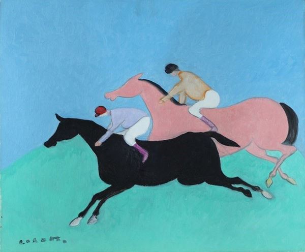 Giuseppe Cesetti : Fantini e cavalli  - Olio su tela - Asta Arte Moderna e Contemporanea - III - Galleria Pananti Casa d'Aste