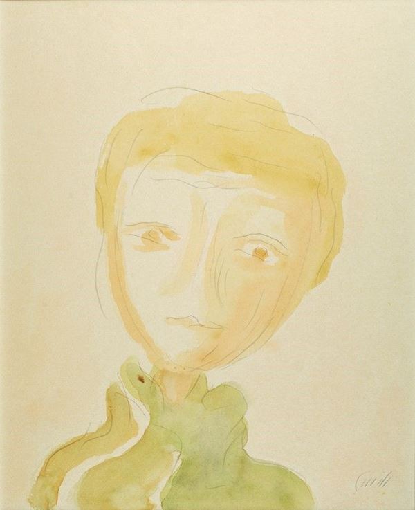 Virgilio Guidi : Volto  - Tecnica mista su carta - Asta Arte Moderna e Contemporanea - III - Galleria Pananti Casa d'Aste