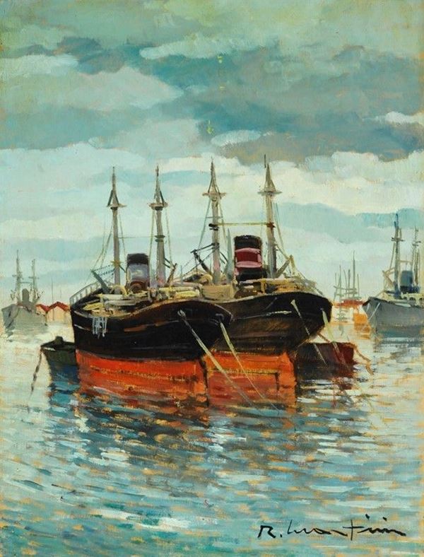 Renzo Martini : Vapori ormeggiati  - Olio su compensato - Auction AUTORI DEL XIX E XX SEC - II - Galleria Pananti Casa d'Aste