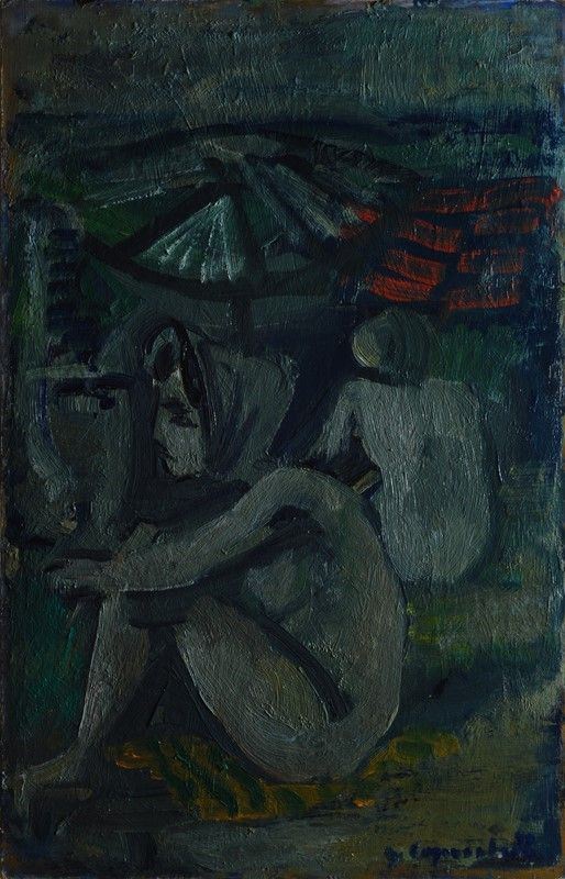 Ugo Capocchini : Bagnanti  (1970)  - Olio su cartone - Auction Arte Moderna e Contemporanea - III - Galleria Pananti Casa d'Aste