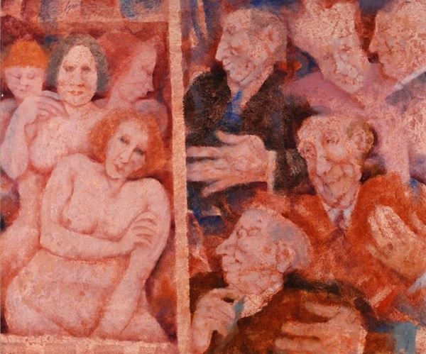 Remo Squillantini : Figure  - Olio su compensato - Asta Arte Moderna e Contemporanea - III - Galleria Pananti Casa d'Aste