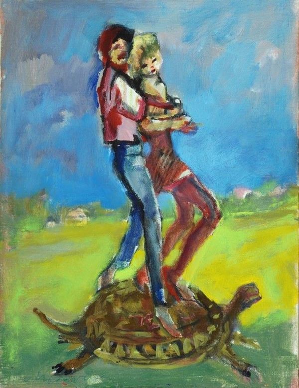 Mino Maccari : Amanti e tartaruga  (1972)  - Olio su tela - Auction Arte Moderna e Contemporanea - III - Galleria Pananti Casa d'Aste