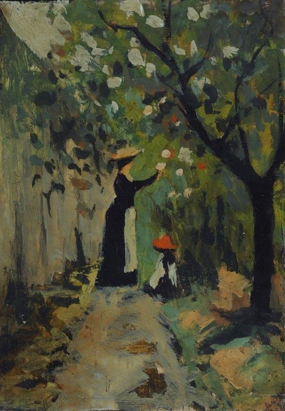 Anonimo, XX sec. - Figure in giardino