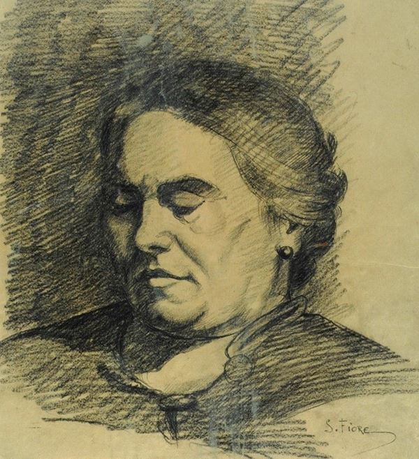 Anonimo, XX sec. : Ritratto di signora  - Matita e carboncino su carta - Auction Arte Moderna e Contemporanea - III - Galleria Pananti Casa d'Aste
