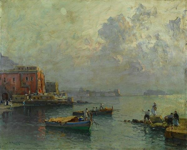 Nicolas De Corsi : Napoli, barche con pescatori nel golfo  - Olio su cartone - Auction AUTORI DEL XIX E XX SEC - II - Galleria Pananti Casa d'Aste