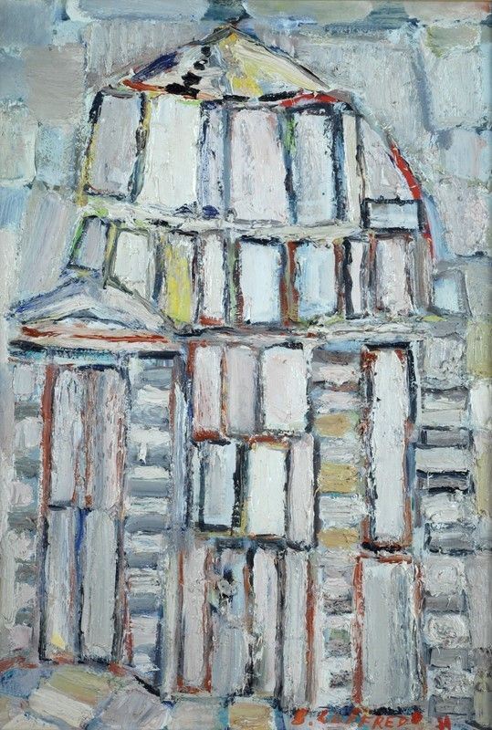 Silvio Loffredo : Battistero  (1984)  - Olio su cartone - Auction Arte Moderna e Contemporanea - III - Galleria Pananti Casa d'Aste