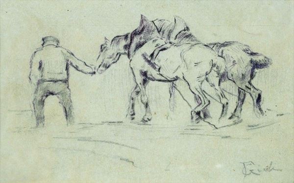 Francesco Gioli : Aratura  - Matita su carta - Auction AUTORI DEL XIX E XX SEC - II - Galleria Pananti Casa d'Aste