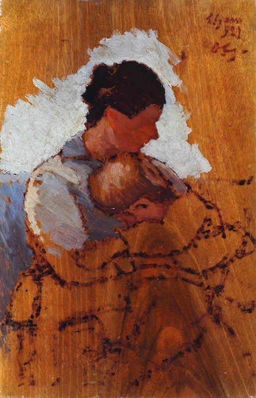 Oscar Ghiglia : Maternità  (1921)  - Olio su tavola - Auction AUTORI DEL XIX E XX SEC - II - Galleria Pananti Casa d'Aste