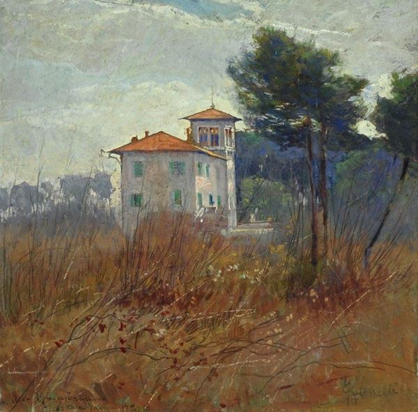Francesco Fanelli : Villa in campagna  - Olio su cartone - Auction AUTORI DEL XIX E XX SEC - II - Galleria Pananti Casa d'Aste