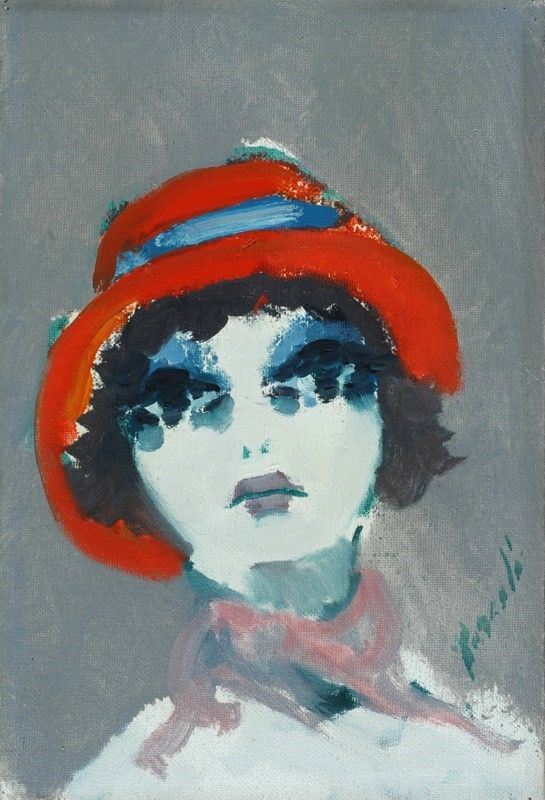 Renato Borsato : Volto di donna con cappello  - Olio su tela - Auction Arte Moderna e Contemporanea - III - Galleria Pananti Casa d'Aste