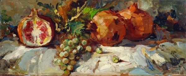 Guido Casciaro : Natura morta con melegrane  - Olio su tavola - Asta AUTORI DEL XIX E XX SEC - II - Galleria Pananti Casa d'Aste