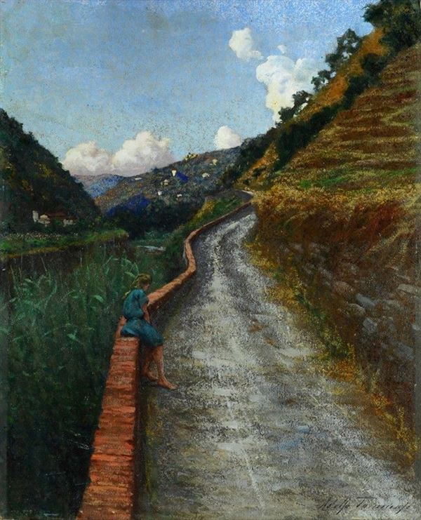 Adolfo Tommasi - Strada di montagna con figura