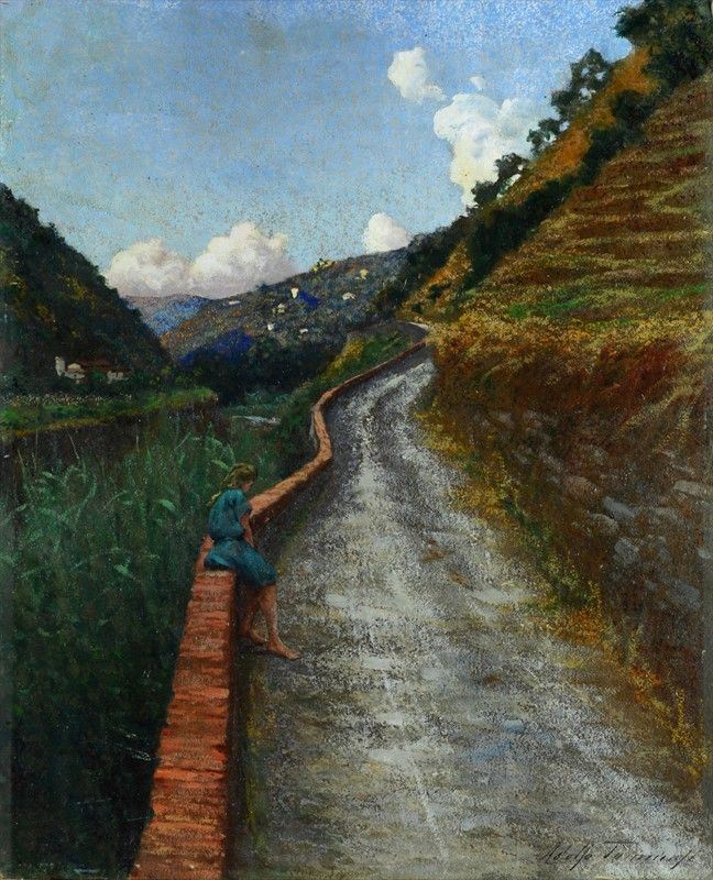 Adolfo Tommasi - Strada di Montagna con Figura