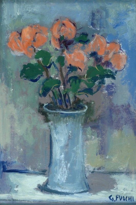 Gino Fuochi : Vaso di fiori  - Olio su cartone telato - Asta ARTE MODERNA - Galleria Pananti Casa d'Aste