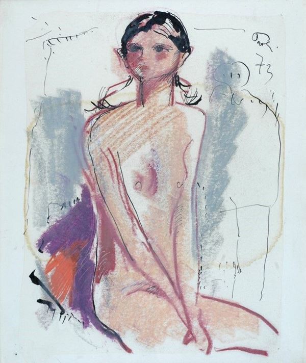 Bruno Paoli : Nudo  (1973)  - Tecnica mista su carta - Asta ARTE MODERNA - Galleria Pananti Casa d'Aste