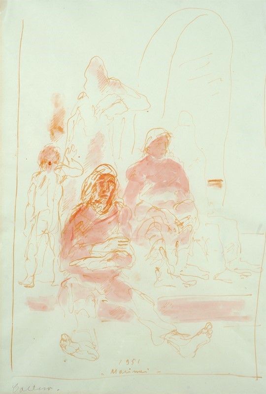 Felice Carena : Marinai  (1951)  - China e china acquarellata su carta - Auction Arte Moderna e Contemporanea - III - Galleria Pananti Casa d'Aste