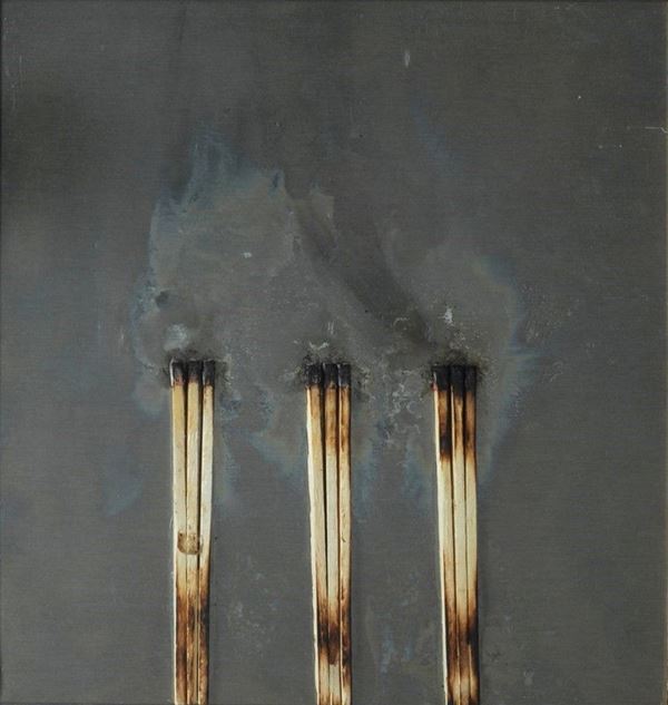 Bernard Aubertin : Dessin de feu  (2009)  - Fiammiferi bruciati su metallo - Auction Arte Moderna e Contemporanea - III - Galleria Pananti Casa d'Aste