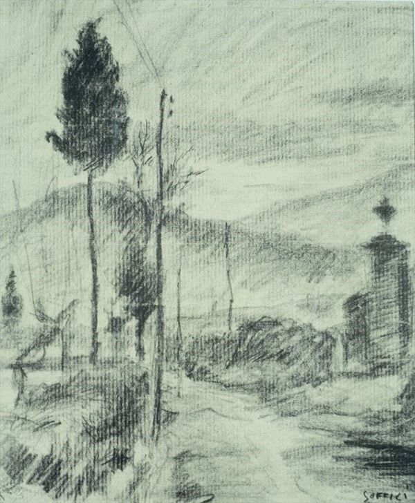 Ardengo Soffici : Paesaggio  - Matita su carta - Auction Arte Moderna e Contemporanea - III - Galleria Pananti Casa d'Aste