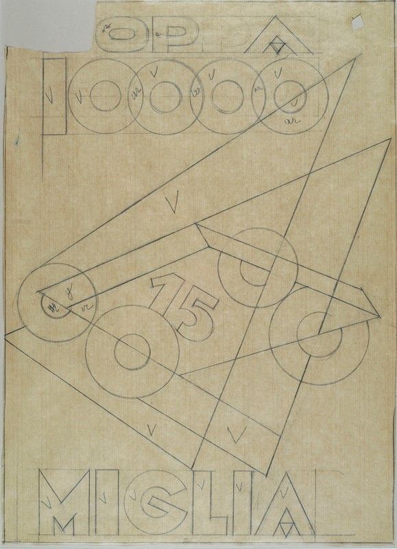 Fortunato Depero : Coppa 1000 Miglia (progetto per manifesto)  (1927)  - Matita su carta - Asta Arte Moderna e Contemporanea - III - Galleria Pananti Casa d'Aste