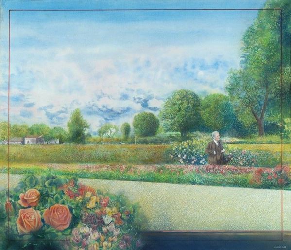 Giuseppe Giannini : Nel paesaggio in estate  (1983)  - Tecnica mista su tela - Asta Arte Moderna e Contemporanea - III - Galleria Pananti Casa d'Aste
