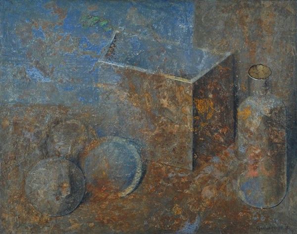 Carlo Guarienti : Natura morta  (1990)  - Tecnica mista su tavola - Auction Arte Moderna e Contemporanea - III - Galleria Pananti Casa d'Aste