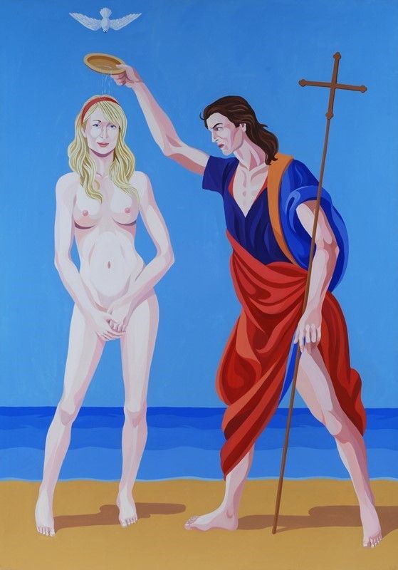 Giuseppe Veneziano : Il Battesimo di Paris Hilton  (2008)  - Acrilico su tela - Auction Arte Moderna e Contemporanea - III - Galleria Pananti Casa d'Aste