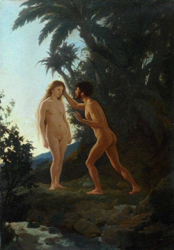 Antonio Puccinelli : Adamo ed Eva  (1878)  - Olio su tela - Asta AUTORI DEL XIX E XX SEC - II - Galleria Pananti Casa d'Aste