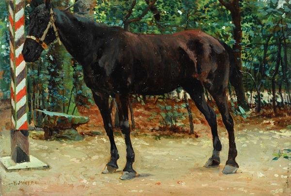 Ruggero Panerai : Cavallo  - Olio su tavola - Asta AUTORI DEL XIX E XX SEC - II - Galleria Pananti Casa d'Aste