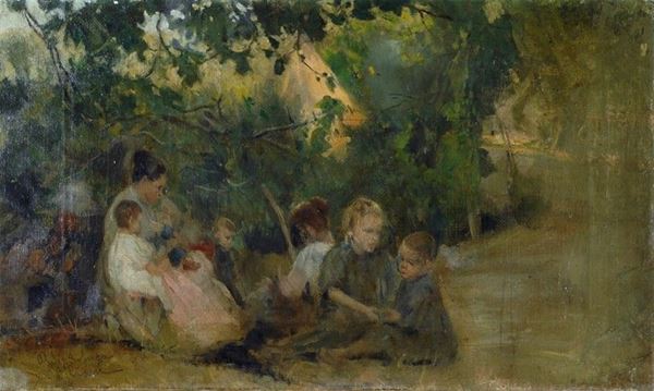 Cesare Ciani : Donna e bambini  - Olio su tela - Auction AUTORI DEL XIX E XX SEC - II - Galleria Pananti Casa d'Aste