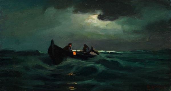 Renuccio Renucci : Barca nella tempesta  - Olio su legno - Auction AUTORI DEL XIX E XX SEC - II - Galleria Pananti Casa d'Aste