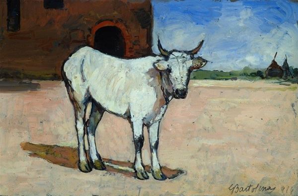 Giovanni Bartolena : Vitello bianco  (1916)  - Olio su cartone - Auction AUTORI DEL XIX E XX SEC - II - Galleria Pananti Casa d'Aste