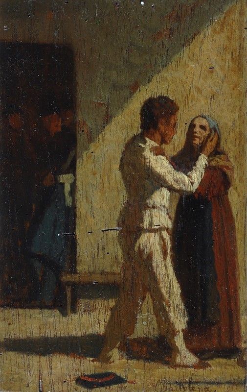 Cesare Bartolena : Il bacio  - Olio su tavola - Auction AUTORI DEL XIX E XX SEC - II - Galleria Pananti Casa d'Aste