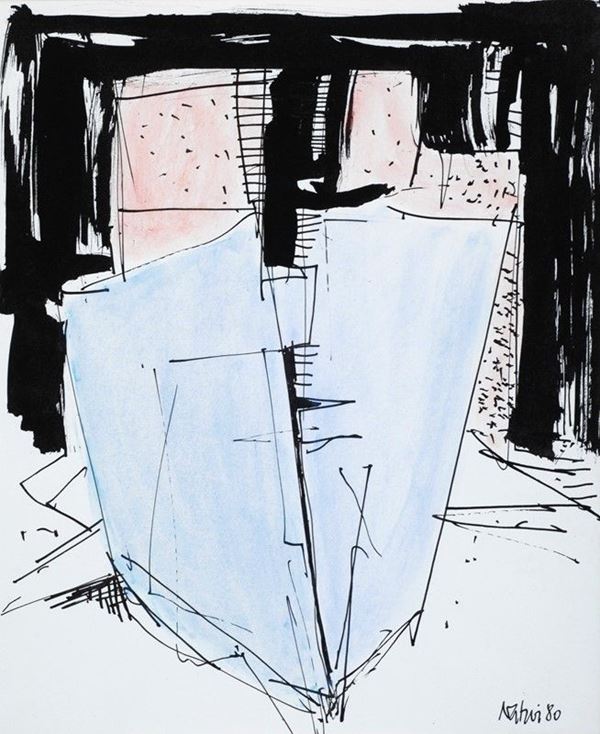 Gualtiero Nativi : Studio  (1980)  - Acquerello e china su carta - Asta Arte Moderna e Contemporanea - III - Galleria Pananti Casa d'Aste