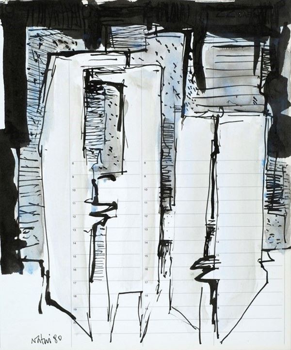 Gualtiero Nativi : Studio  (1980)  - Tecnica mista su carta - Asta Arte Moderna e Contemporanea - III - Galleria Pananti Casa d'Aste