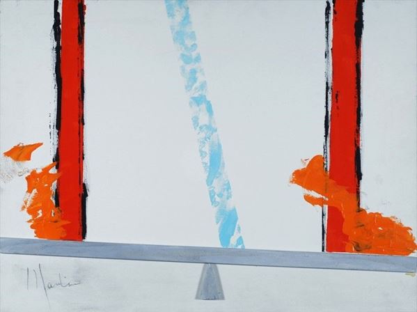 Aldo Mondino : Bilancia  (Anni '70)  - Tecnica mista su tela - Auction Arte Moderna e Contemporanea - III - Galleria Pananti Casa d'Aste