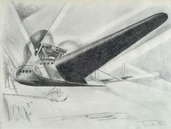 (Guglielmo Sansoni) Tato : S55 su Ostia  - Carboncino su carta - Auction Arte Moderna e Contemporanea - III - Galleria Pananti Casa d'Aste