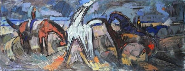 Anonimo, XX sec. : Cavalli  (1962)  - Olio su tela - Auction Arte Moderna e Contemporanea - III - Galleria Pananti Casa d'Aste