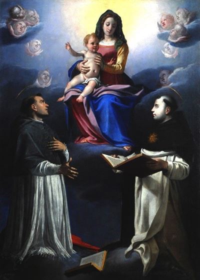 Madonna Col Bambino, San Tommaso D'aquino e un Santo Cardinale