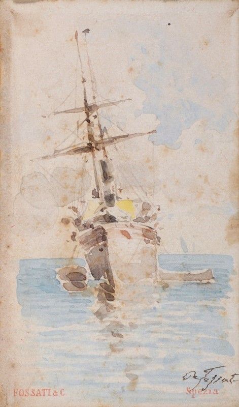 Agostino Fossati : Veliero   - Acquerello su cartoncino - Auction AUTORI DEL XIX E XX SEC - II - Galleria Pananti Casa d'Aste