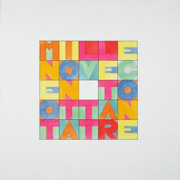 Alighiero Boetti : Millenovecentoottantatre  (1983)  - Acquerello su carta - Asta Arte Moderna e Contemporanea - III - Galleria Pananti Casa d'Aste