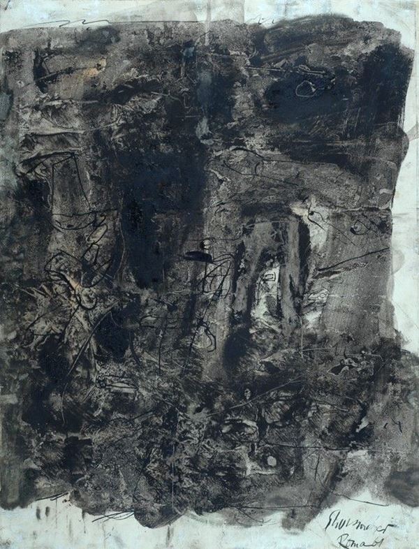 Emil Schumacher : Without title  (1961)  - Mixed media on relined cardboard - Auction Modern and Contemporary art - III - Galleria Pananti Casa d'Aste