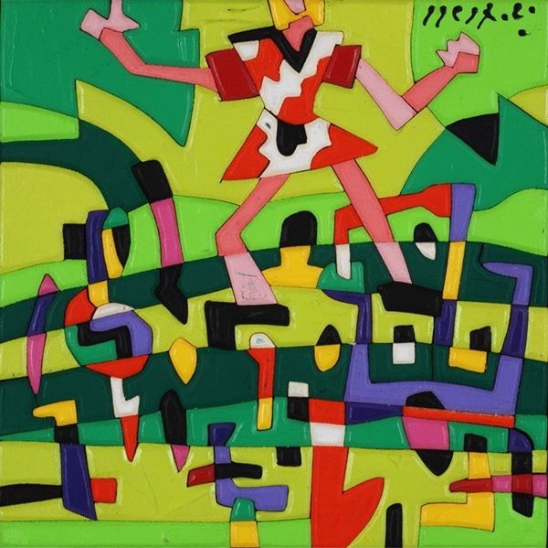 Ugo Nespolo : Dancing  - Acrilici su legno - Asta Arte Moderna e Contemporanea - III - Galleria Pananti Casa d'Aste