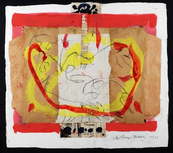 Arturo Carmassi : Senza titolo  (1983)  - Tecnica mista e collage su masonite - Auction Arte Moderna e Contemporanea - III - Galleria Pananti Casa d'Aste