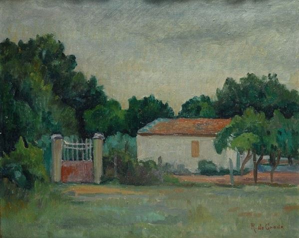 Raffaele De Grada : Paesaggio con caseggiato  - Olio su tela - Auction Arte Moderna e Contemporanea - III - Galleria Pananti Casa d'Aste