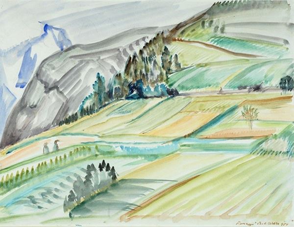 Ferruccio Ferrazzi : Pré Saint Didier  (1951)  - Acquerello su carta - Asta Grafica ed Edizioni, Arte Moderna e Contemporanea - III - Galleria Pananti Casa d'Aste