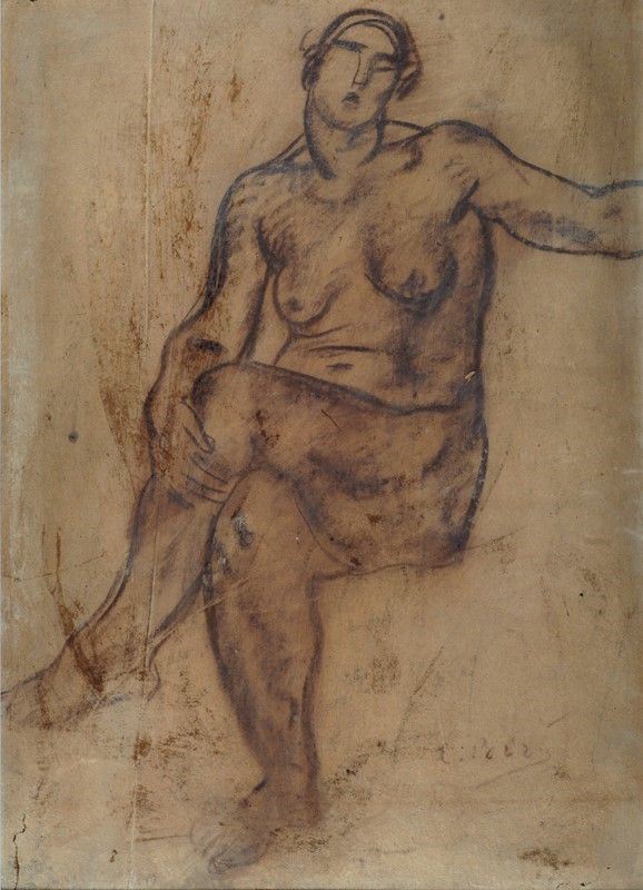 Ennio Pozzi : Female nude  - Pencils on paper - Auction AUTHORS OF XIX AND XX CENTURY  [..]