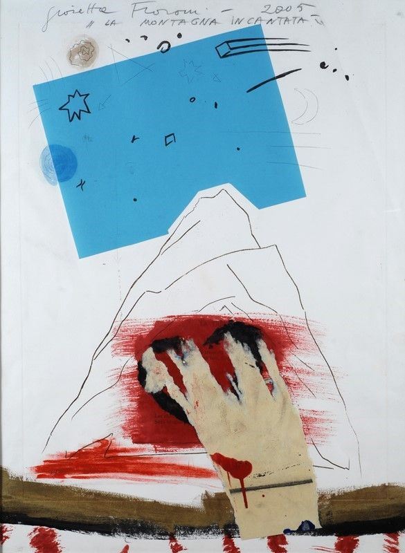 Giosetta Fioroni : Montagna incantata  (2005)  - Tecnica mista su cartone - Asta Grafica ed Edizioni, Arte Moderna e Contemporanea - III - Galleria Pananti Casa d'Aste