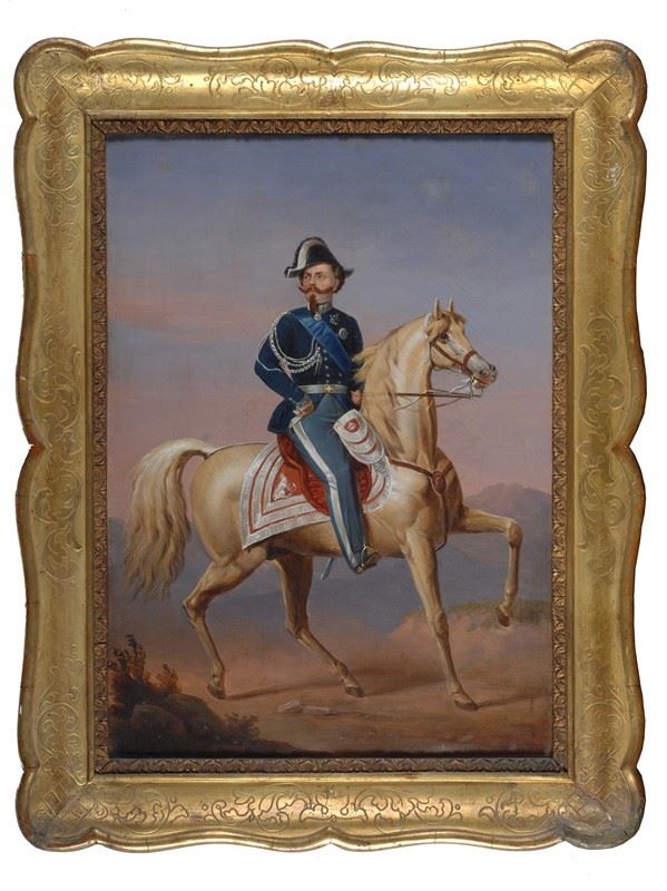 Anonimo, XIX sec. : Ritratto di Napoleone III a cavallo  - Olio su tela - Asta Armi antiche e Militaria - Galleria Pananti Casa d'Aste